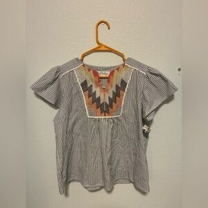 Striped Embroidered Women's Top